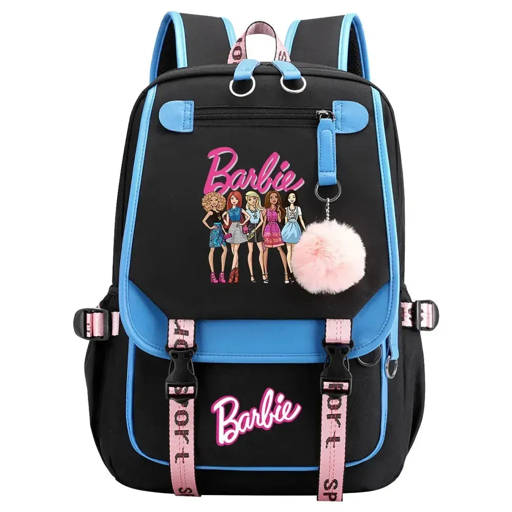 Barbie School Bags for Girls Kids Women USB Bag pack Teenagers Canvas Laptop Travel Student Backpack
