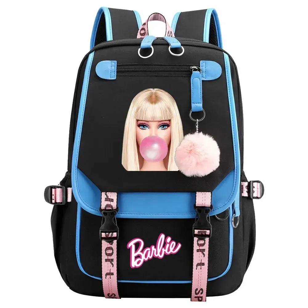 Barbie School Bags for Girls Kids Women USB Bag pack Teenagers Canvas Laptop Travel Student Backpack