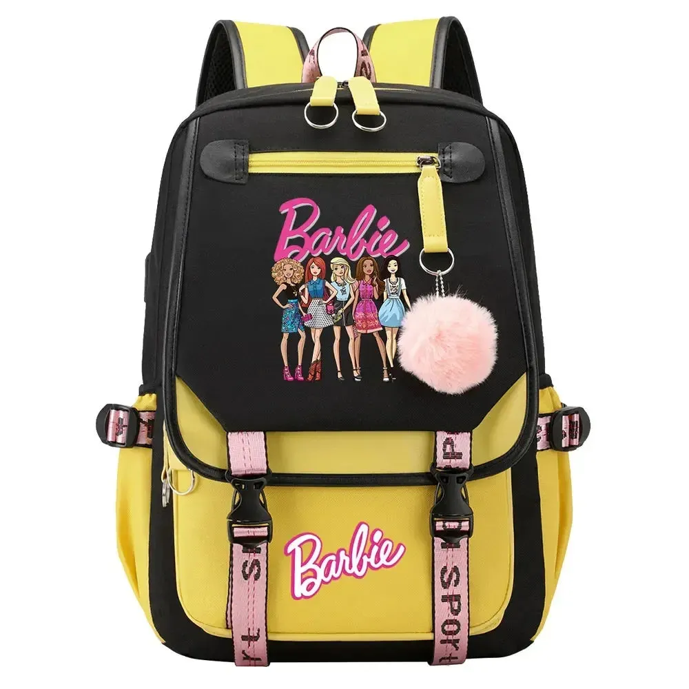 Barbie School Bags for Girls Kids Women USB Bag pack Teenagers Canvas Laptop Travel Student Backpack