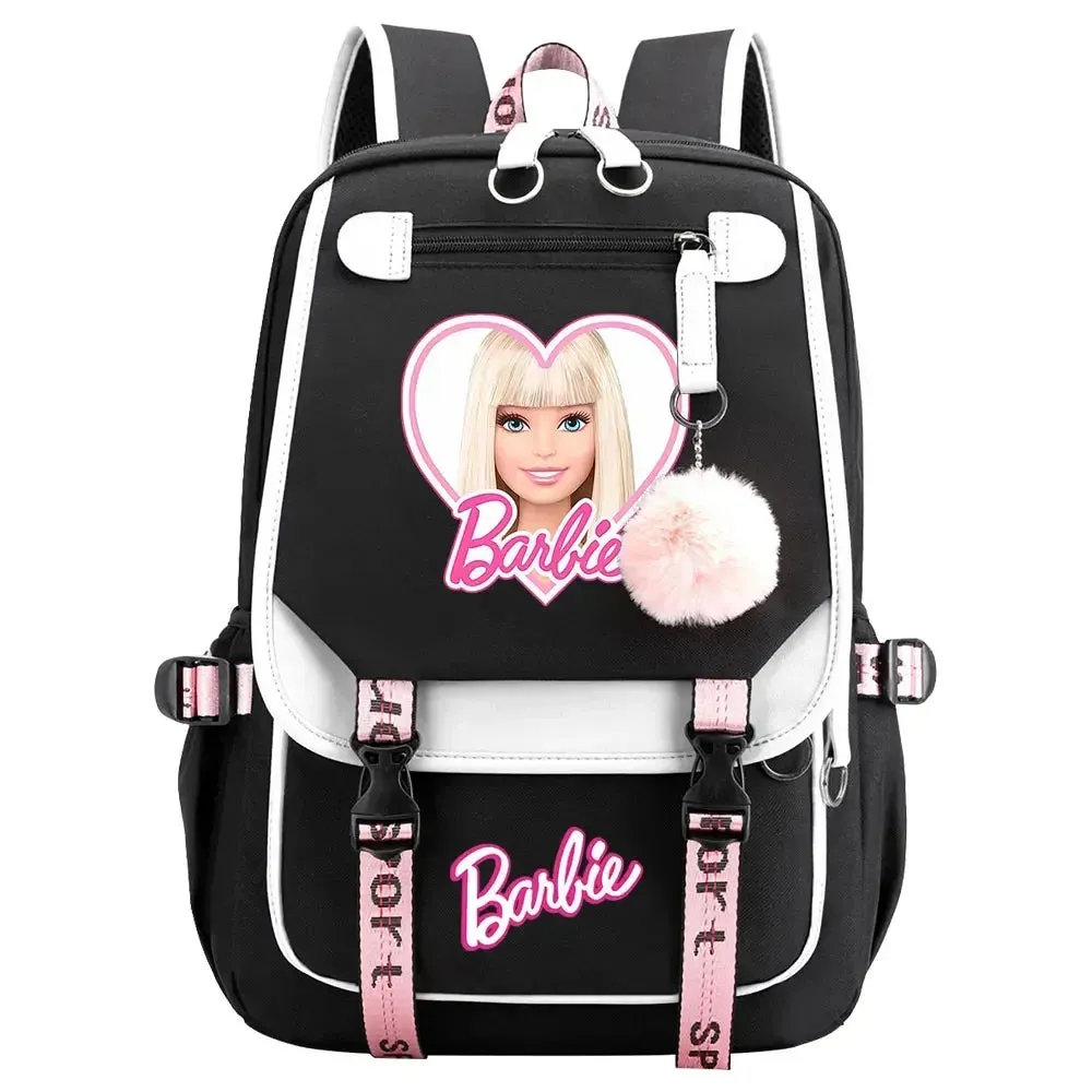 Barbie School Bags for Girls Kids Women USB Bag pack Teenagers Canvas Laptop Travel Student Backpack