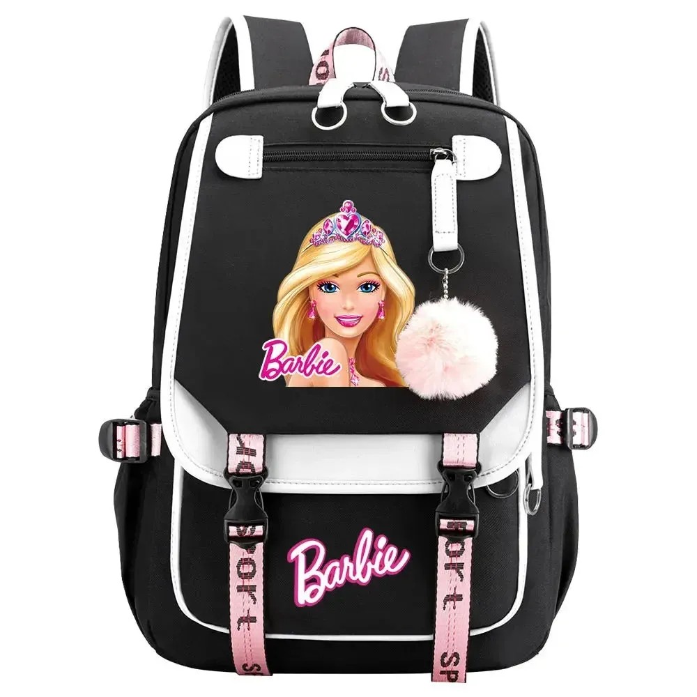 Barbie School Bags for Girls Kids Women USB Bag pack Teenagers Canvas Laptop Travel Student Backpack