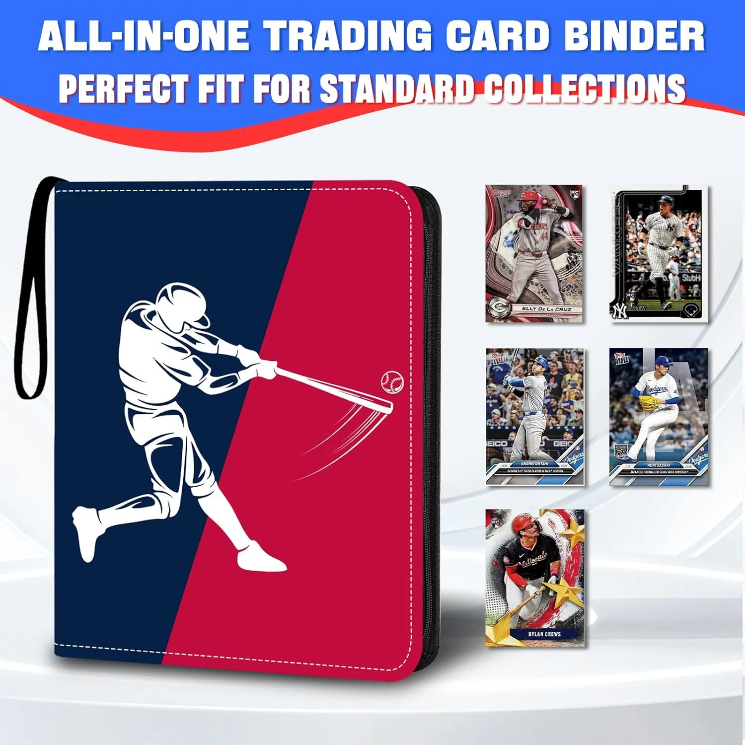 Baseball Card Binder 900 Pockets with 50 Removable Sleeves, Zippered PU Leather Trading Card Organizer Album for Sports Collectibles, Premium Protection Gift for Collectors