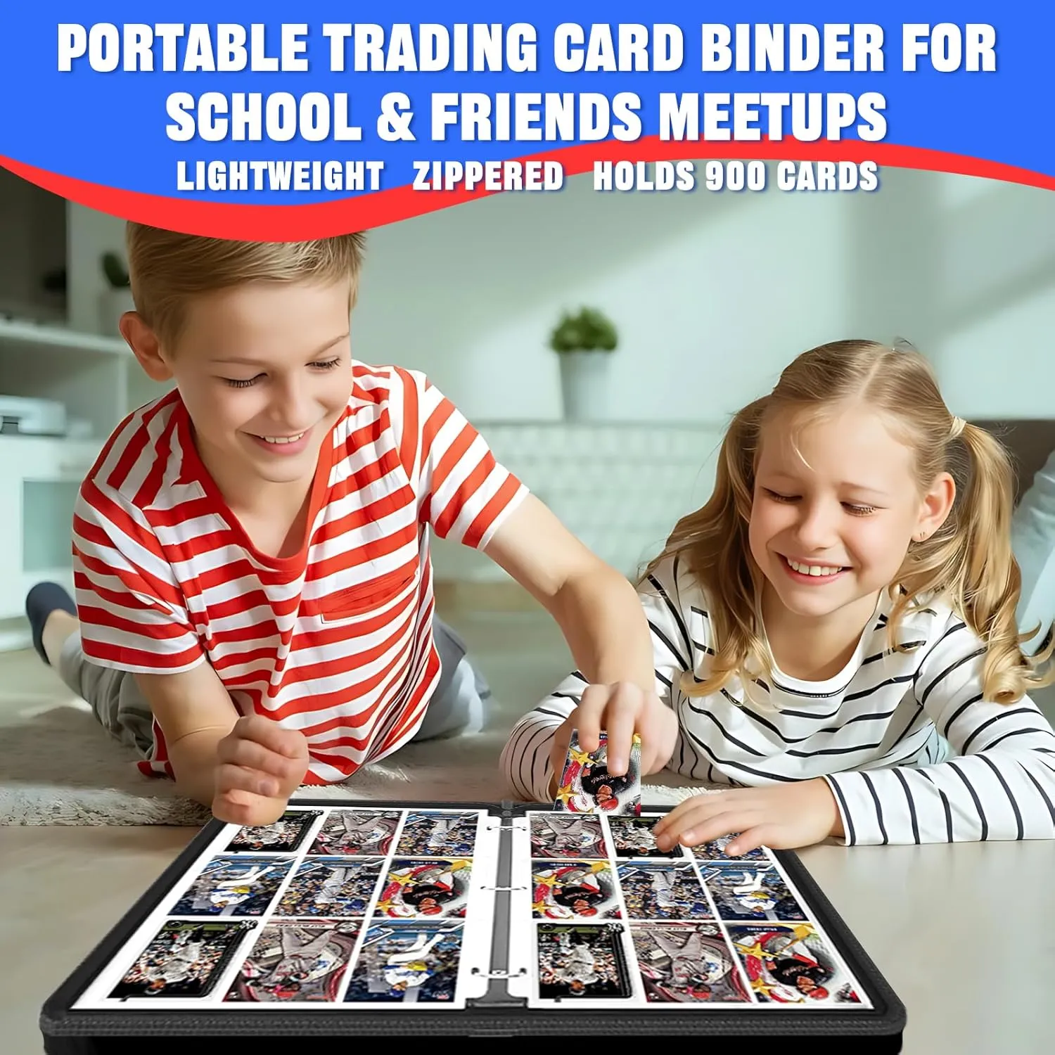 Baseball Card Binder 900 Pockets with 50 Removable Sleeves, Zippered PU Leather Trading Card Organizer Album for Sports Collectibles, Premium Protection Gift for Collectors