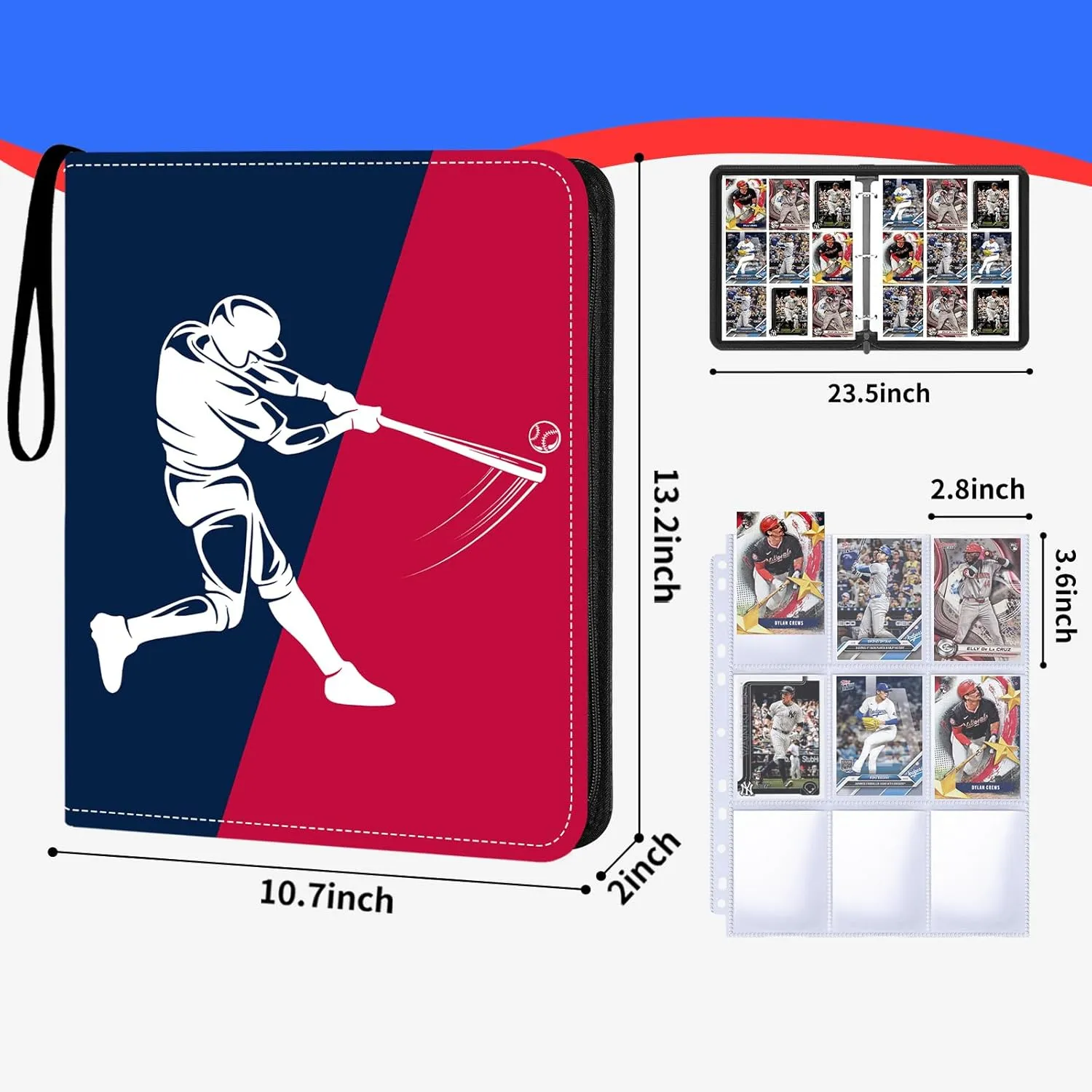 Baseball Card Binder 900 Pockets with 50 Removable Sleeves, Zippered PU Leather Trading Card Organizer Album for Sports Collectibles, Premium Protection Gift for Collectors