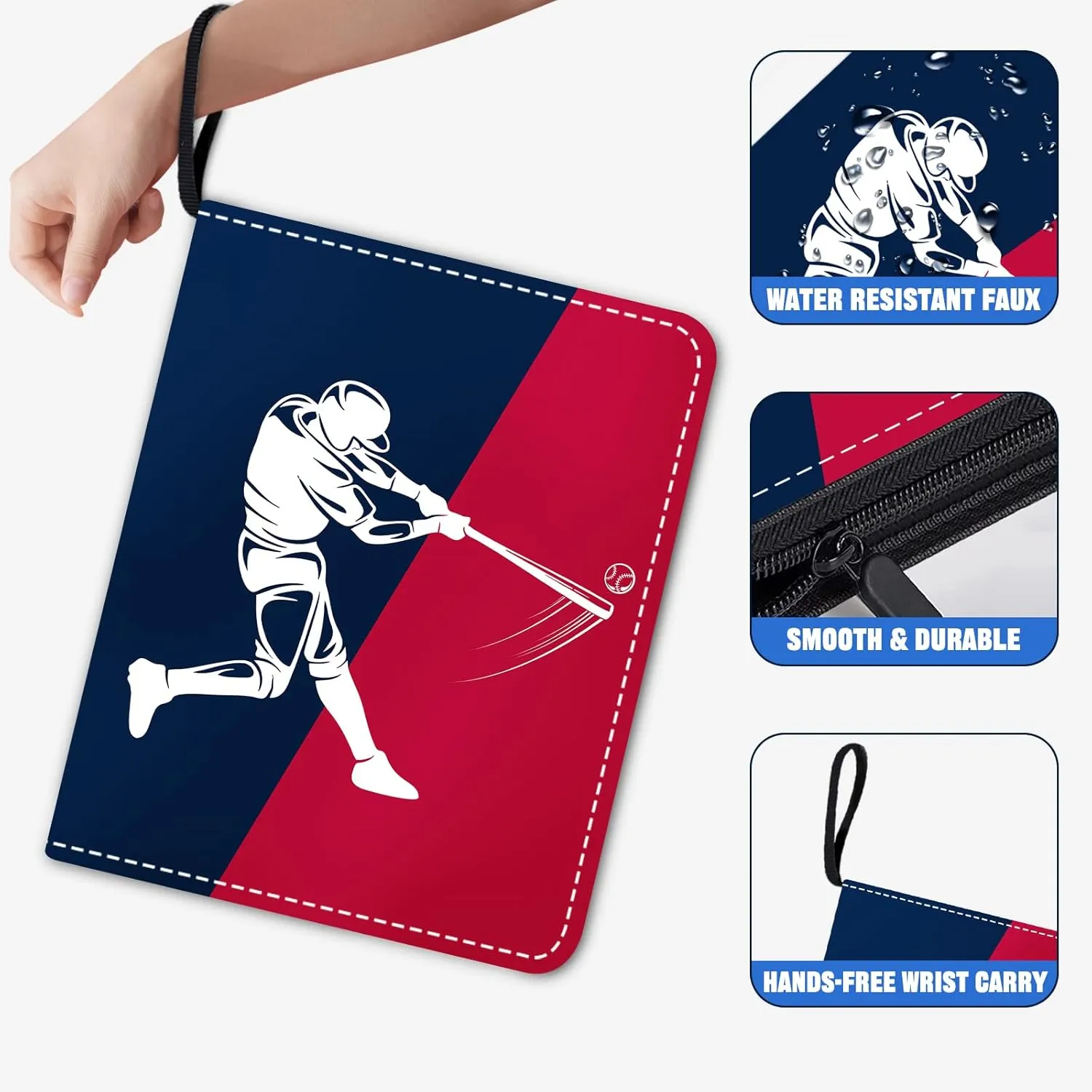 Baseball Card Binder 900 Pockets with 50 Removable Sleeves, Zippered PU Leather Trading Card Organizer Album for Sports Collectibles, Premium Protection Gift for Collectors