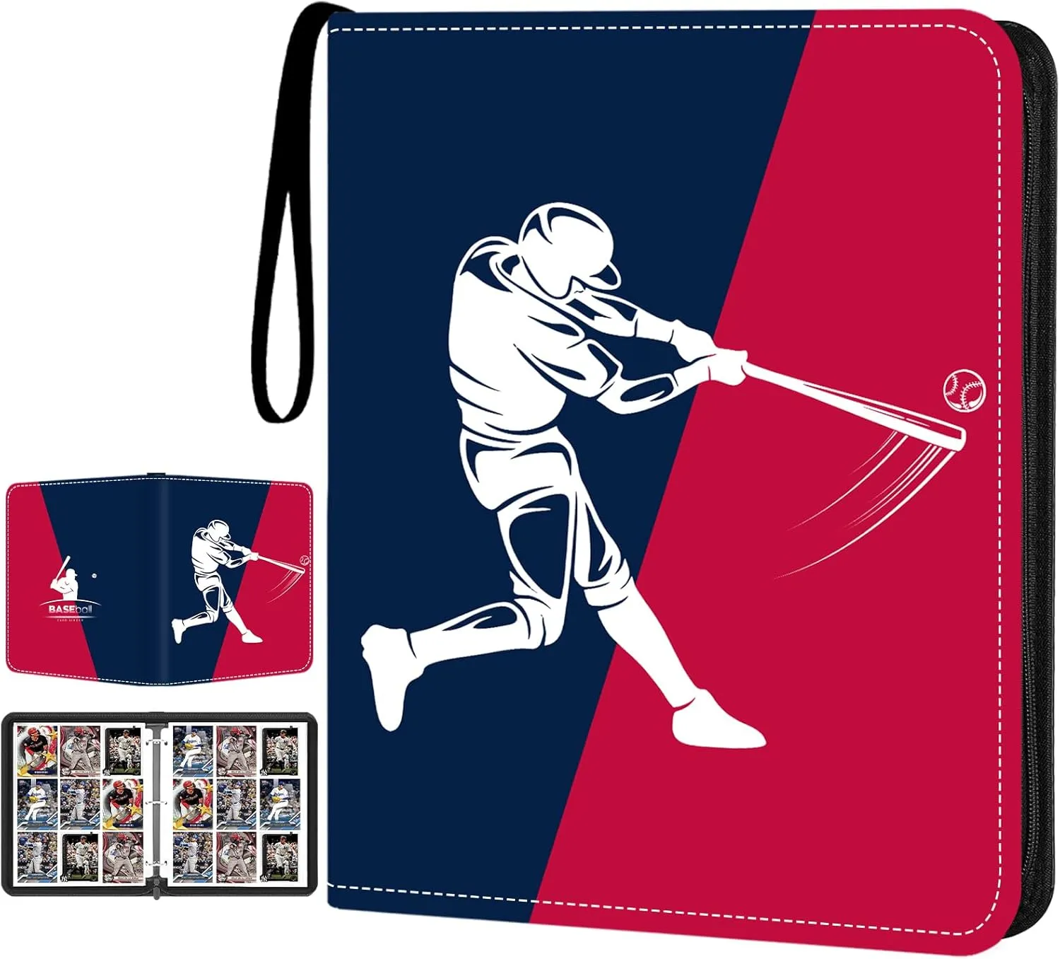 Baseball Card Binder 900 Pockets with 50 Removable Sleeves, Zippered PU Leather Trading Card Organizer Album for Sports Collectibles, Premium Protection Gift for Collectors