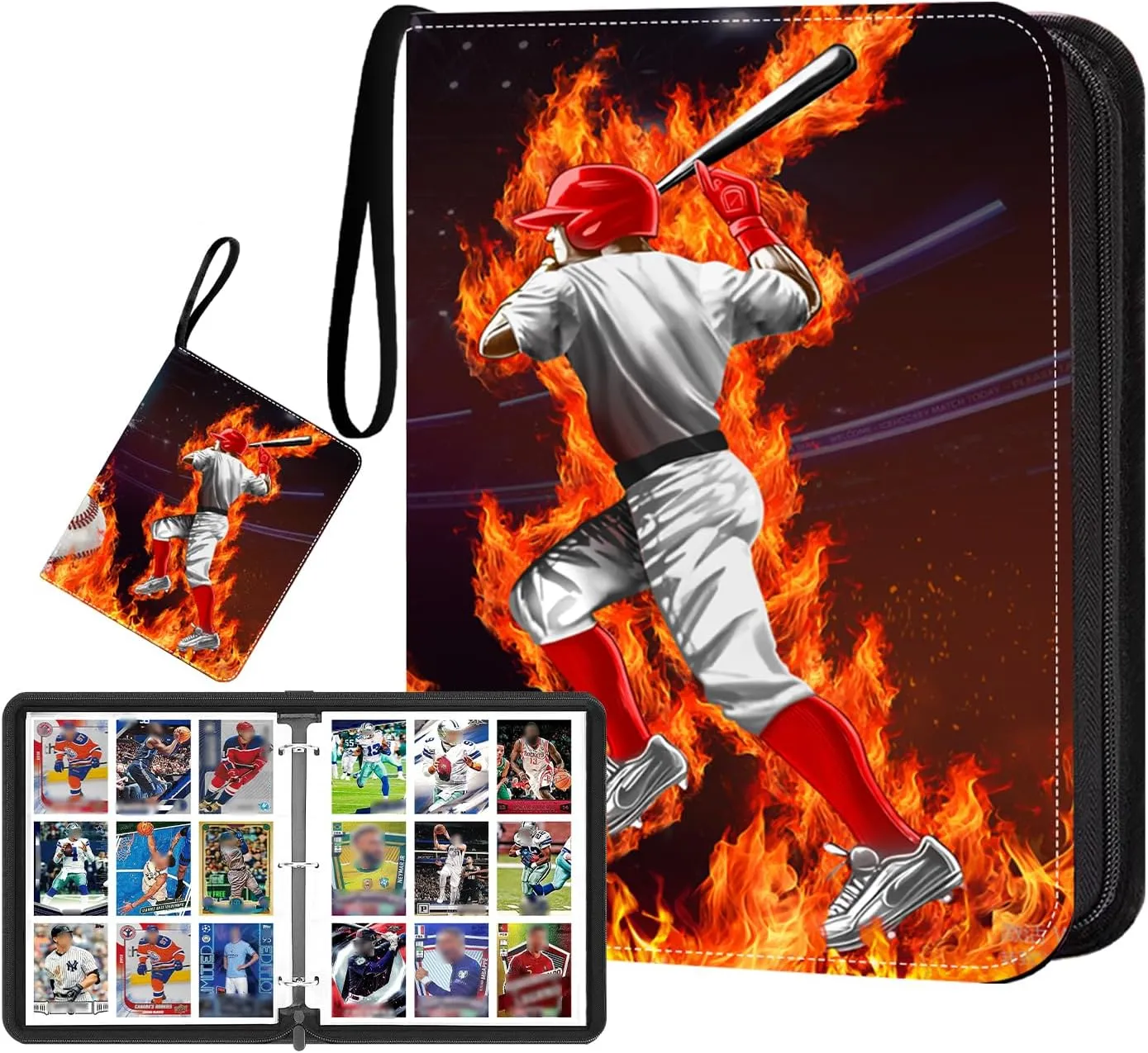 Baseball Card Binder,900 Pocket Zippered Trading Card Binder,3 Ring Collector Album for Baseball, Sports Cards, Secure Organizer Storage for Kids & Adults
