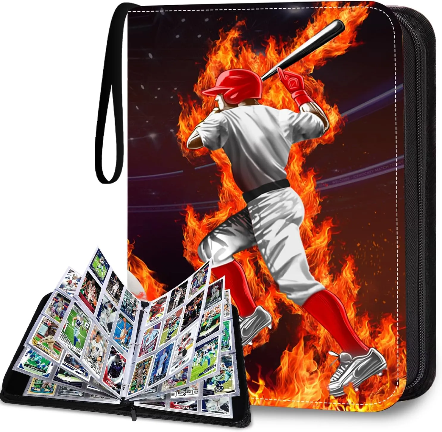 Baseball Card Binder,900 Pocket Zippered Trading Card Binder,3 Ring Collector Album for Baseball, Sports Cards, Secure Organizer Storage for Kids & Adults