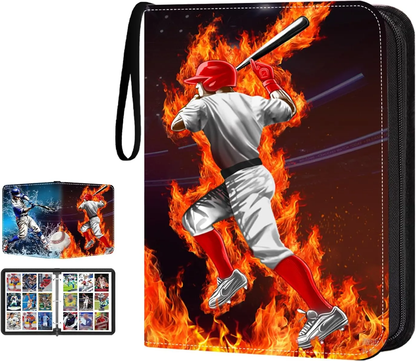Baseball Card Binder,900 Pocket Zippered Trading Card Binder,3 Ring Collector Album for Baseball, Sports Cards, Secure Organizer Storage for Kids & Adults