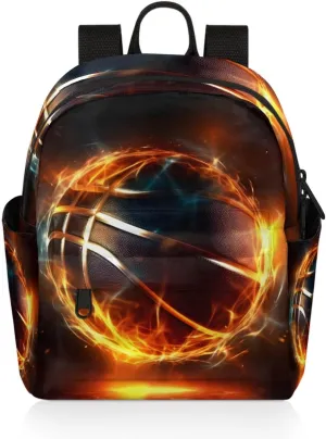Basketball Fire Flame Mini Backpack Purse for Women Fashion Lightweight Small Daypack Ladies Travel Handbags Shoulder Bag