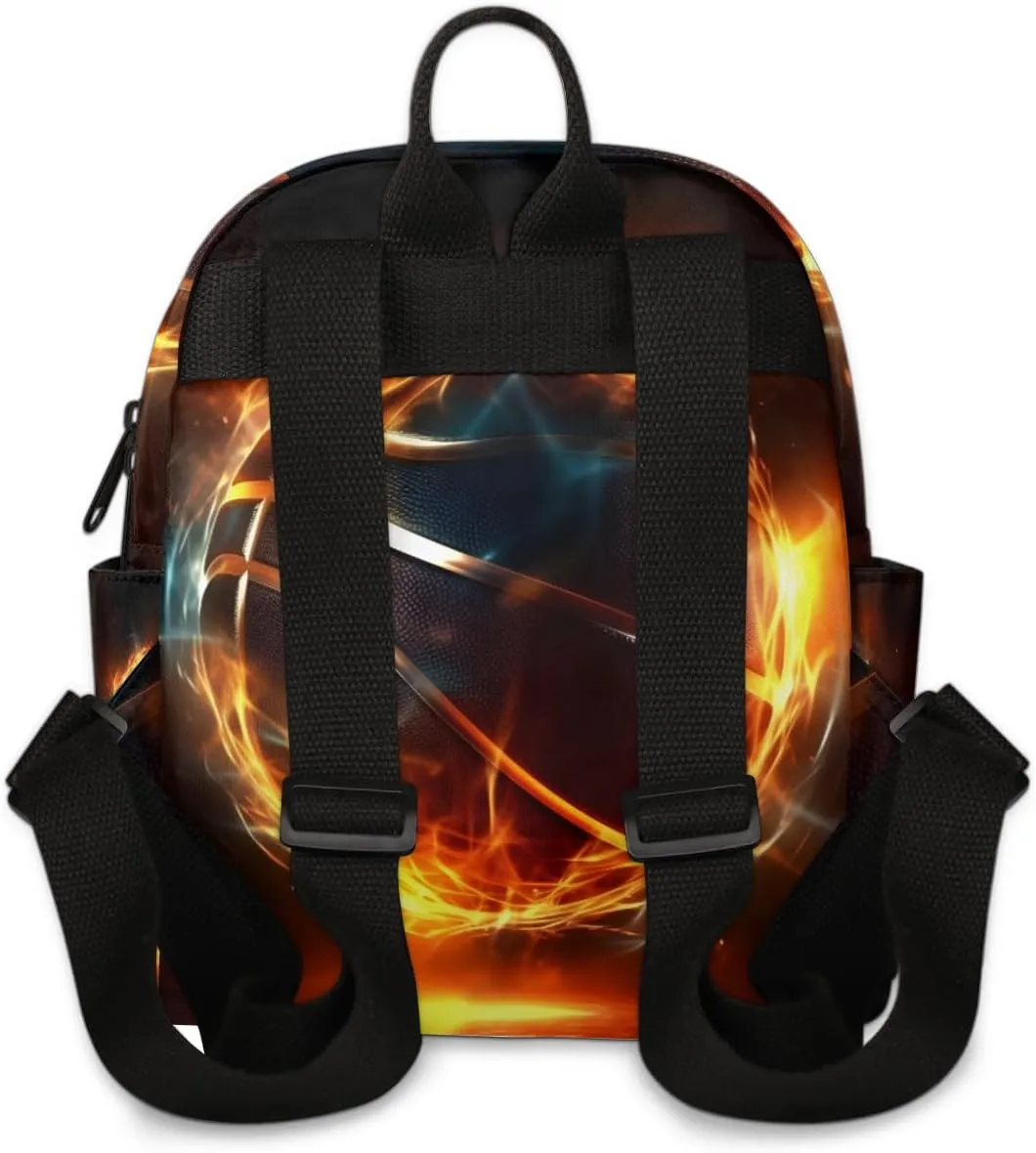 Basketball Fire Flame Mini Backpack Purse for Women Fashion Lightweight Small Daypack Ladies Travel Handbags Shoulder Bag