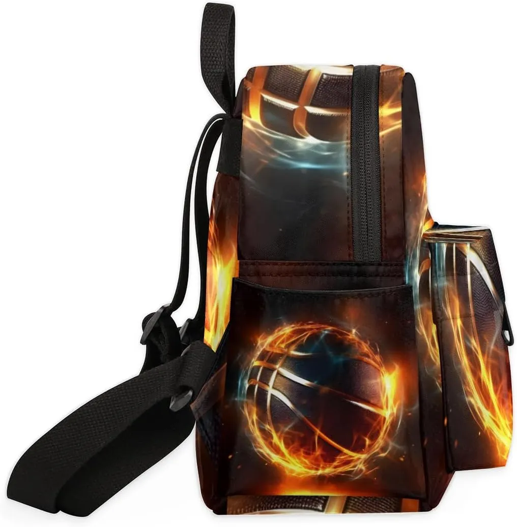 Basketball Fire Flame Mini Backpack Purse for Women Fashion Lightweight Small Daypack Ladies Travel Handbags Shoulder Bag
