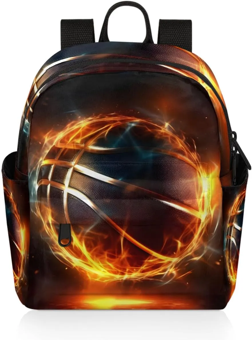 Basketball Fire Flame Mini Backpack Purse for Women Fashion Lightweight Small Daypack Ladies Travel Handbags Shoulder Bag