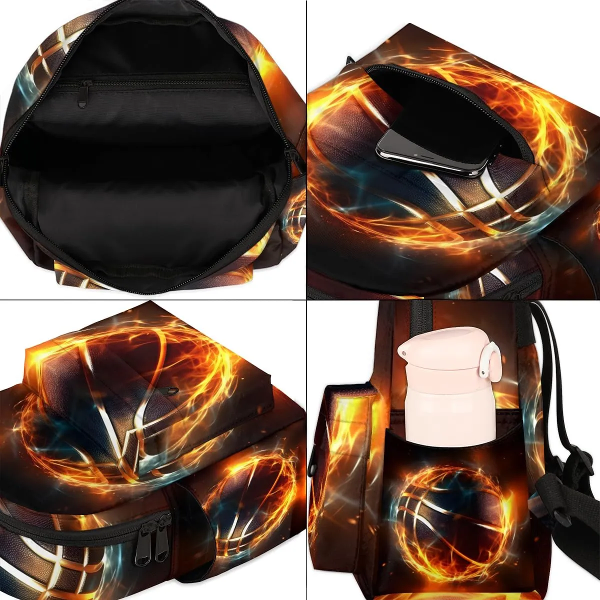 Basketball Fire Flame Mini Backpack Purse for Women Fashion Lightweight Small Daypack Ladies Travel Handbags Shoulder Bag