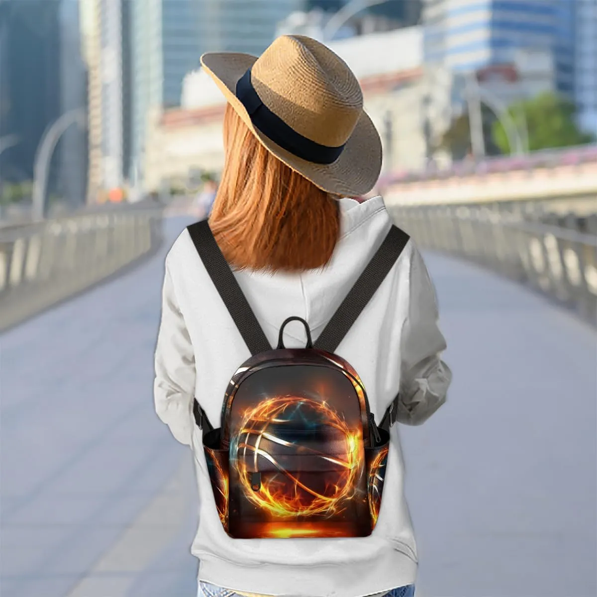 Basketball Fire Flame Mini Backpack Purse for Women Fashion Lightweight Small Daypack Ladies Travel Handbags Shoulder Bag
