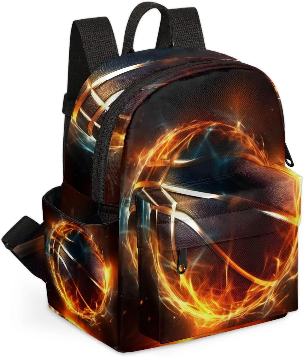 Basketball Fire Flame Mini Backpack Purse for Women Fashion Lightweight Small Daypack Ladies Travel Handbags Shoulder Bag