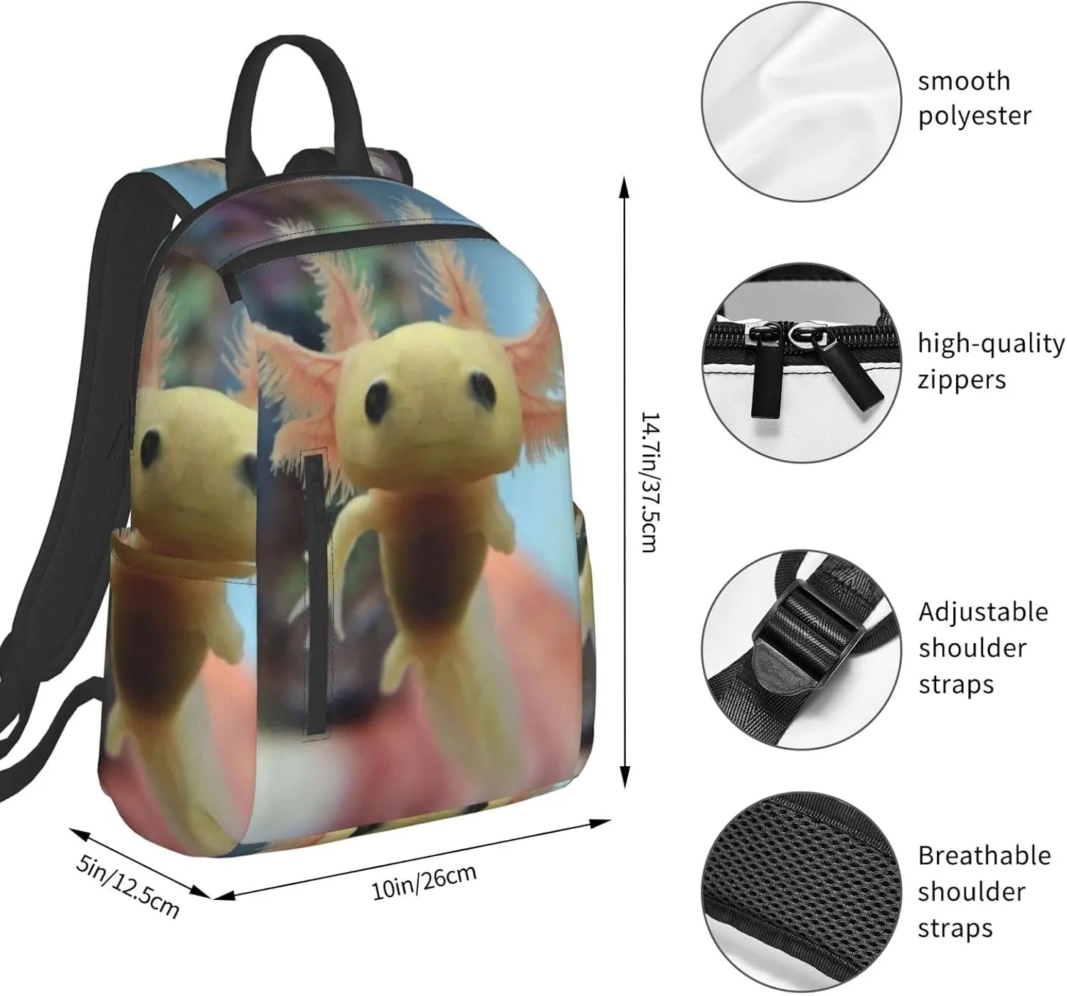 bassyil Cute Axolotl Backpack Bookbag Laptop Backpacks Multipurpose Daypack For Boys Girls School Men Women Picnic Travel Hiking
