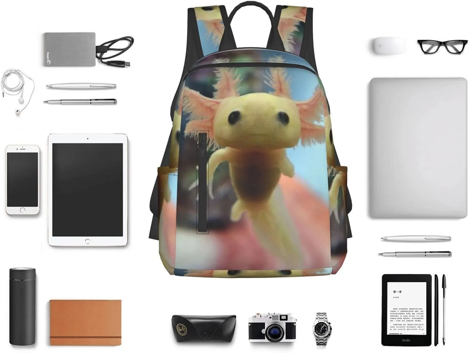bassyil Cute Axolotl Backpack Bookbag Laptop Backpacks Multipurpose Daypack For Boys Girls School Men Women Picnic Travel Hiking
