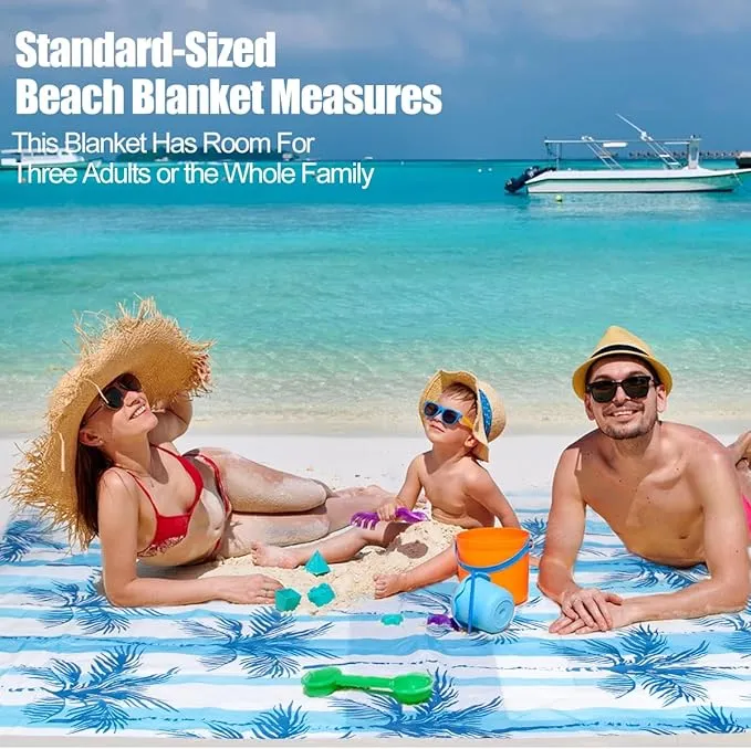 Beach Blanket Waterproof Sandproof Beach Mat Oversized 79" X 83" with 4 Stakes for 2-8 Adults, Soft and Durable, Sand Free, Light Weight, Perfect for Beach Travel Camping Outdoor Hiking