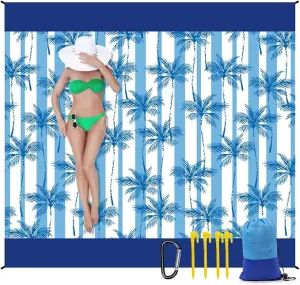 Beach Blanket Waterproof Sandproof Beach Mat Oversized 79" X 83" with 4 Stakes for 2-8 Adults, Soft and Durable, Sand Free, Light Weight, Perfect for Beach Travel Camping Outdoor Hiking