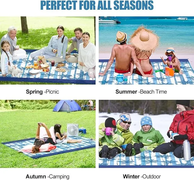 Beach Blanket Waterproof Sandproof Beach Mat Oversized 79" X 83" with 4 Stakes for 2-8 Adults, Soft and Durable, Sand Free, Light Weight, Perfect for Beach Travel Camping Outdoor Hiking