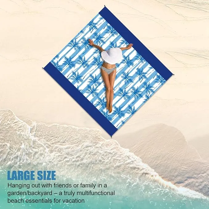 Beach Blanket Waterproof Sandproof Beach Mat Oversized 79" X 83" with 4 Stakes for 2-8 Adults, Soft and Durable, Sand Free, Light Weight, Perfect for Beach Travel Camping Outdoor Hiking