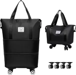 Beente Travel Bag with Wheels-(2025 New Large Capacity Travel Bag - Universal Wheel Removable) (Black,Wheel-equipped)