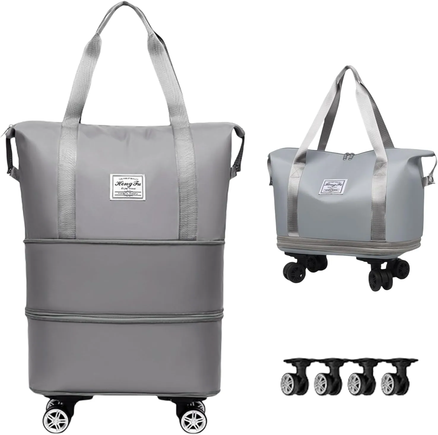 Beente Travel Bag with Wheels-(2025 New Large Capacity Travel Bag - Universal Wheel Removable) (Gray,Wheel-equipped)