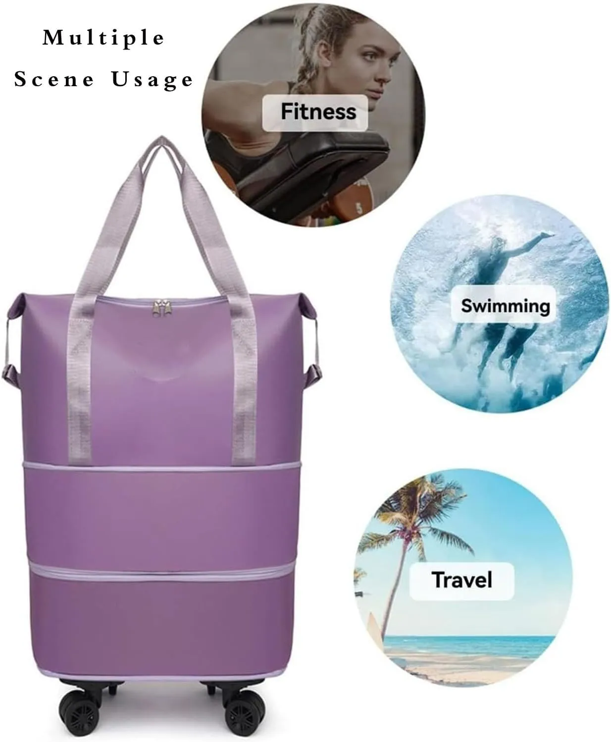 Beente Travel Bag with Wheels, 2025 New Large Capacity Travel Bag, Universal Wheel Removable, Rolling with Wheels,E