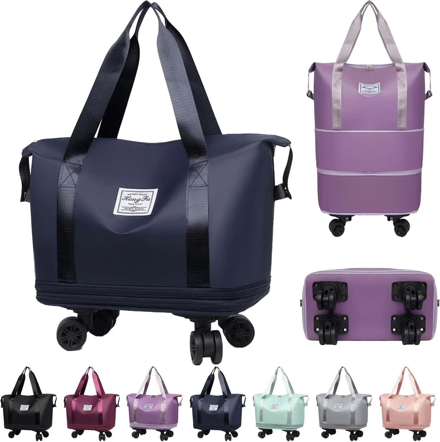 Beente Travel Bag with Wheels, Large Capacity Travel Bag, Universal Wheel Removable, Expandable Foldable Duffle Bag, Rolling with Wheels (Blue)