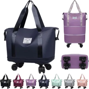 Beente Travel Bag with Wheels, Large Capacity Travel Bag, Universal Wheel Removable, Expandable Foldable Duffle Bag, Rolling with Wheels (Blue)