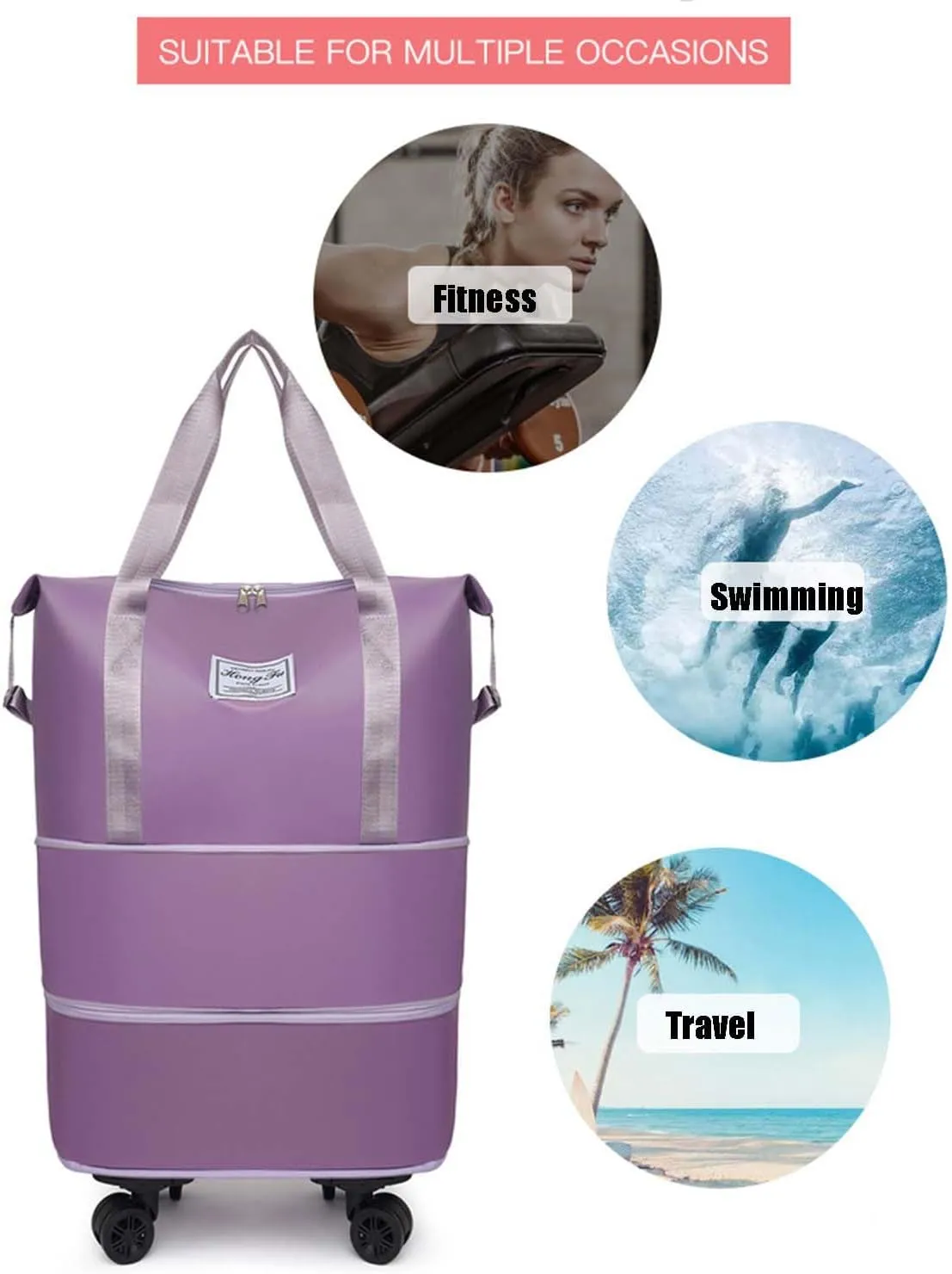 Beente Travel Bag with Wheels, Large Capacity Travel Bag, Universal Wheel Removable, Expandable Foldable Duffle Bag, Rolling with Wheels (Gray)