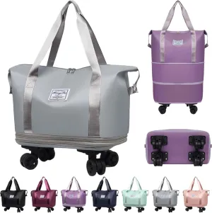 Beente Travel Bag with Wheels, Large Capacity Travel Bag, Universal Wheel Removable, Expandable Foldable Duffle Bag, Rolling with Wheels (Gray)