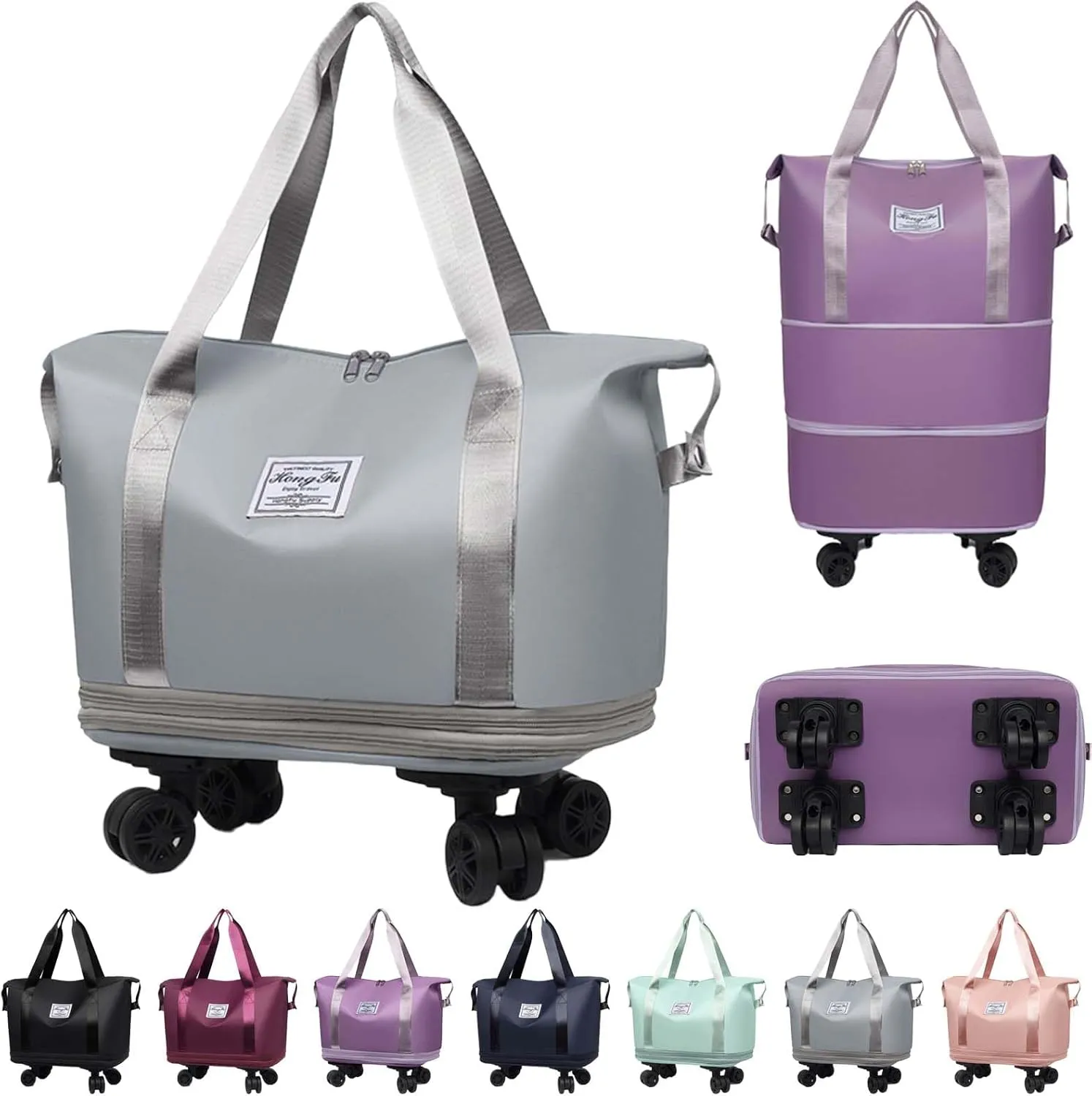 Beente Travel Bag with Wheels, Large Capacity Travel Bag, Universal Wheel Removable, Expandable Foldable Duffle Bag, Rolling with Wheels (Gray)