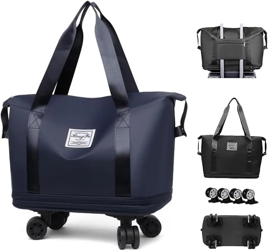 Beente Travel Bag With Wheels,2025 New Upgrade Large Capacity Travel Bag,Universal Wheel Removable, Expandable Foldable, Weekend Bag for Travel (Dark blue)