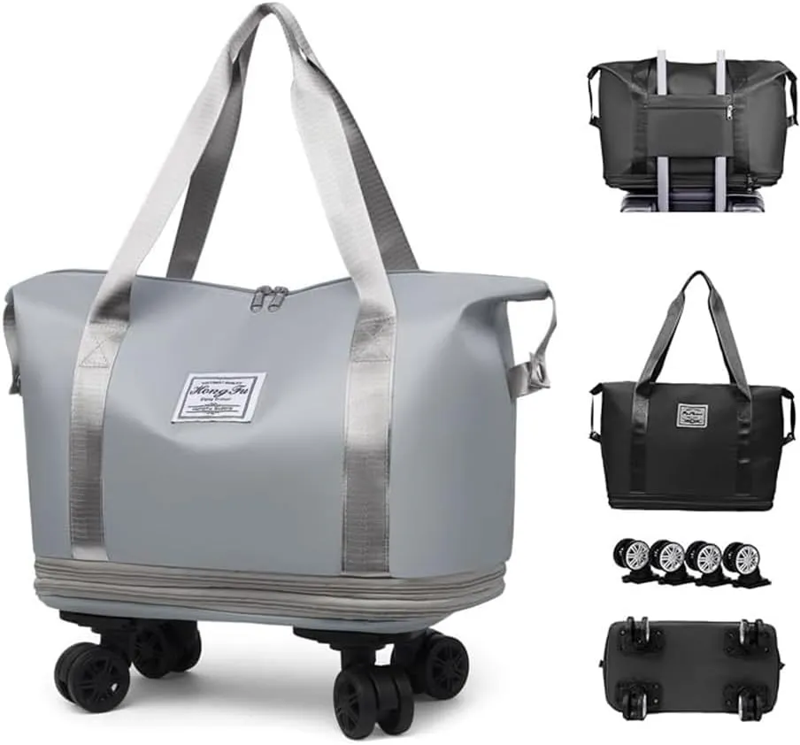 Beente Travel Bag With Wheels,2025 New Upgrade Large Capacity Travel Bag,Universal Wheel Removable, Expandable Foldable, Weekend Bag for Travel (Grey)