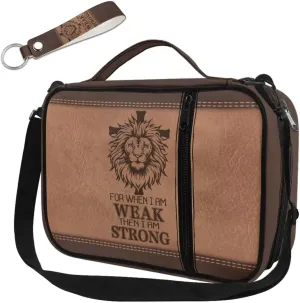 Bible Cases for Men Bible Covers with Leather Keychain Bible Organizer Tote Bag Bible Bag with Shoulder Strap Zipper Pocket, for When I am Weak, Set of 2