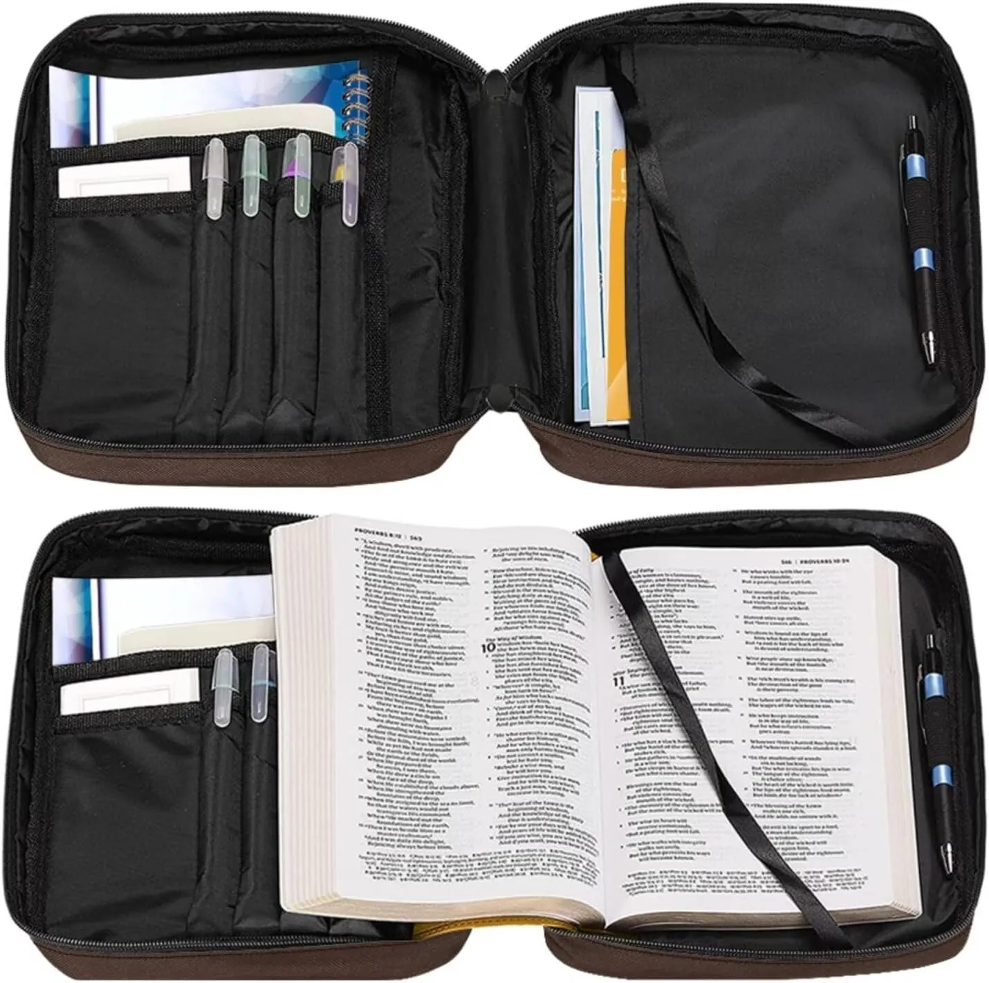 Bible Cases for Men Bible Covers with Leather Keychain Bible Organizer Tote Bag Bible Bag with Shoulder Strap Zipper Pocket, for When I am Weak, Set of 2