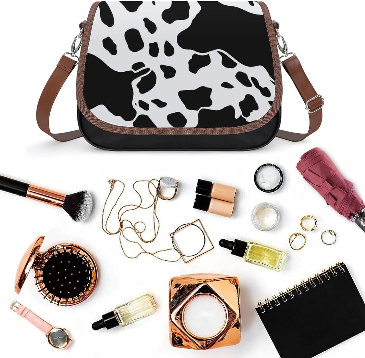 Black And White Cow Print Crossbody Bags for Women Travel Shoulder Bag Small Leather Cross Body Handbags