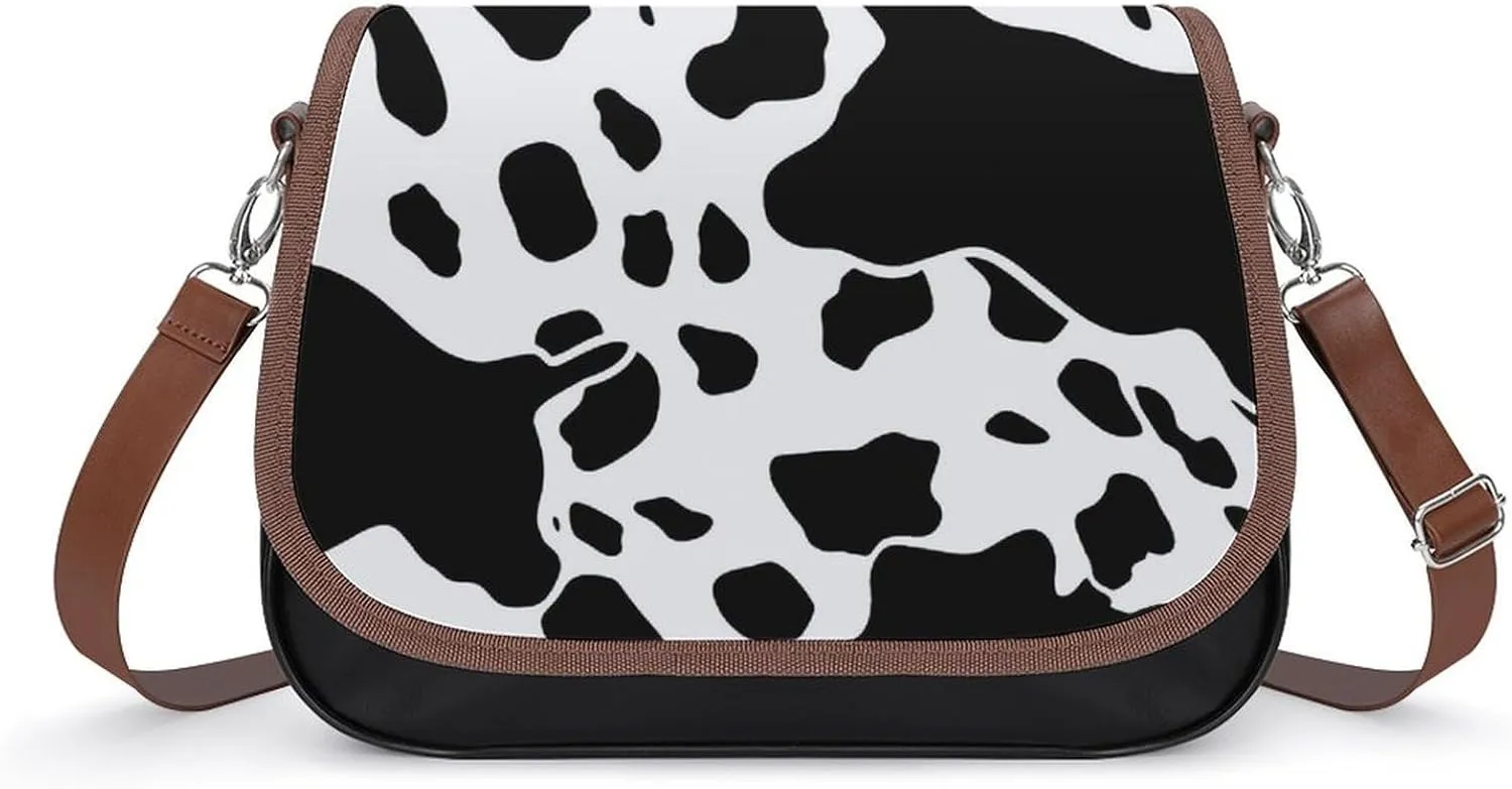 Black And White Cow Print Crossbody Bags for Women Travel Shoulder Bag Small Leather Cross Body Handbags
