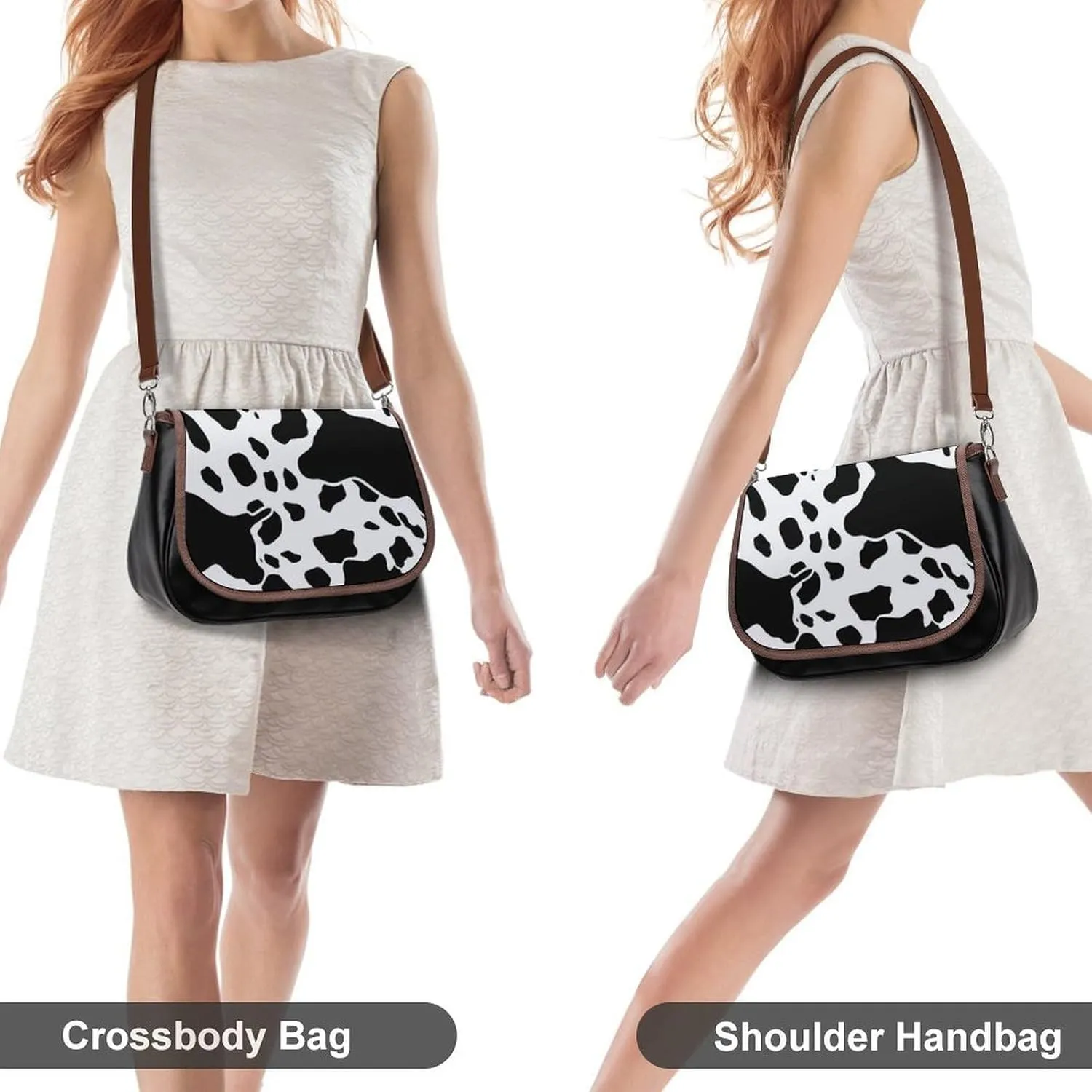 Black And White Cow Print Crossbody Bags for Women Travel Shoulder Bag Small Leather Cross Body Handbags