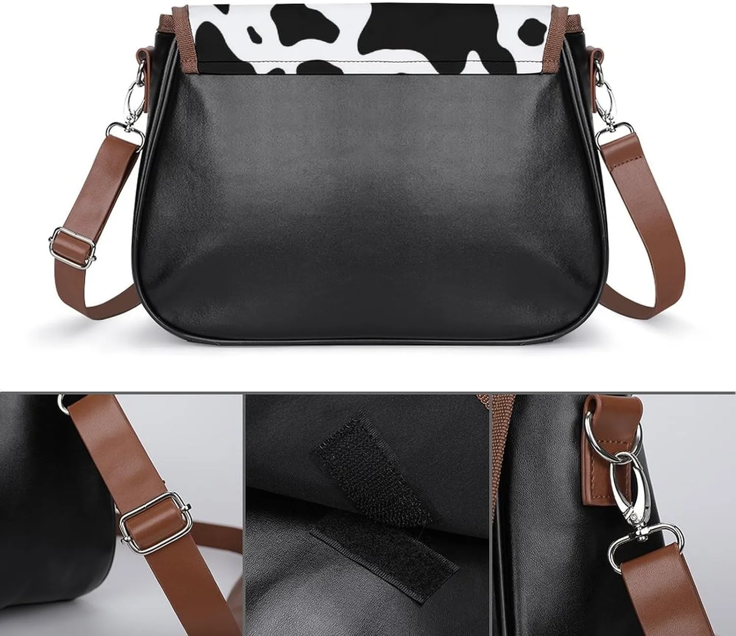 Black And White Cow Print Crossbody Bags for Women Travel Shoulder Bag Small Leather Cross Body Handbags