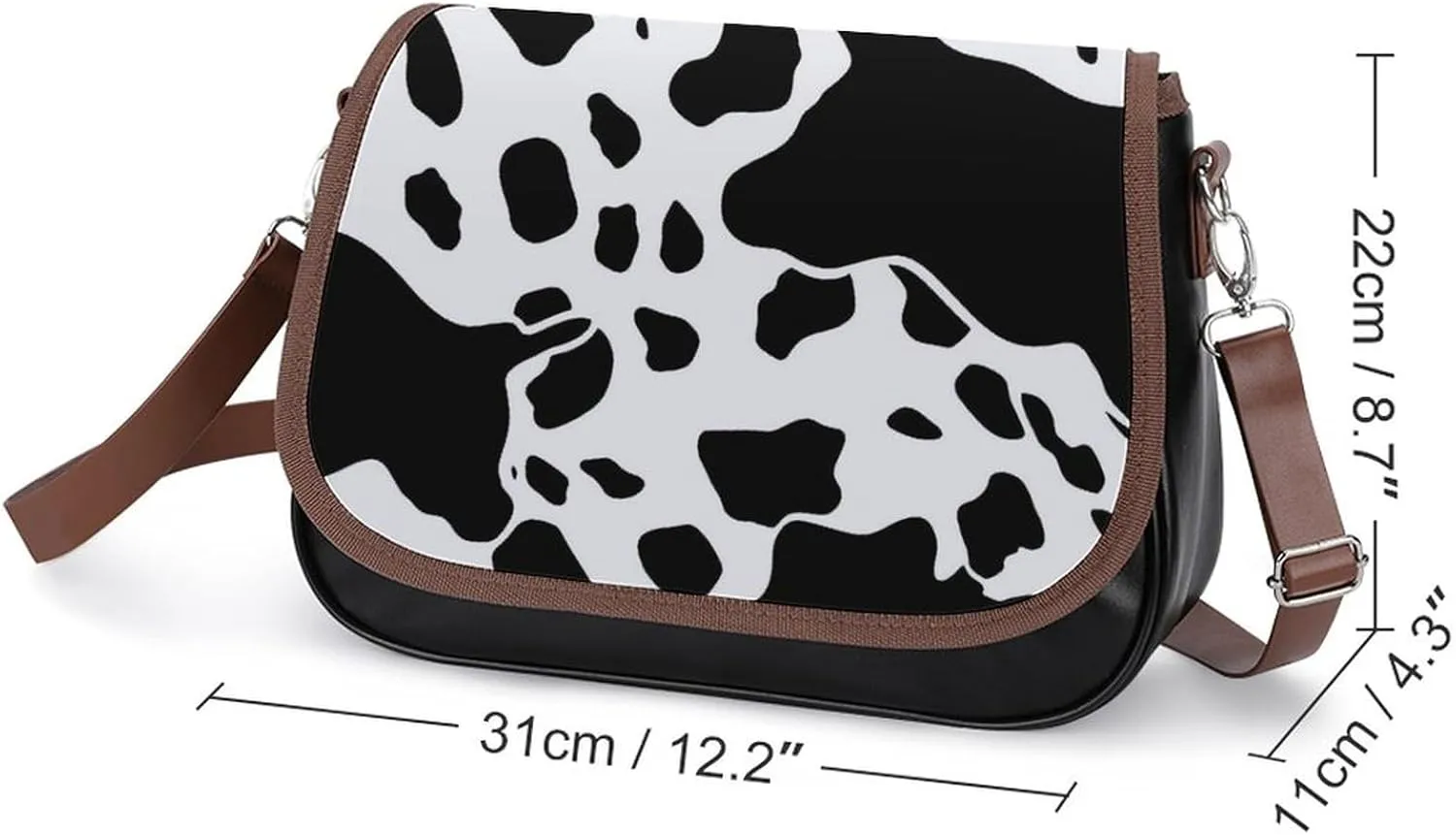 Black And White Cow Print Crossbody Bags for Women Travel Shoulder Bag Small Leather Cross Body Handbags