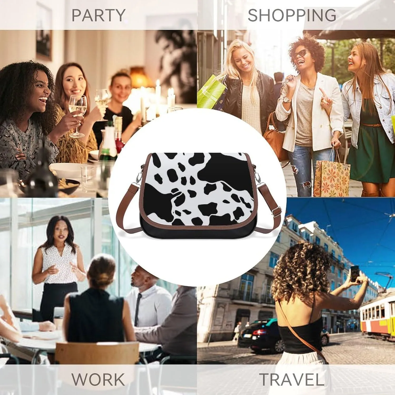 Black And White Cow Print Crossbody Bags for Women Travel Shoulder Bag Small Leather Cross Body Handbags