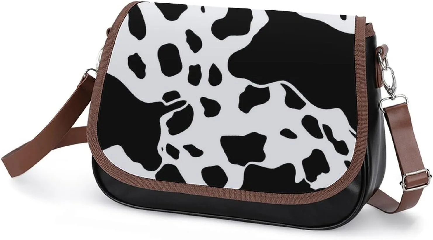 Black And White Cow Print Crossbody Bags for Women Travel Shoulder Bag Small Leather Cross Body Handbags