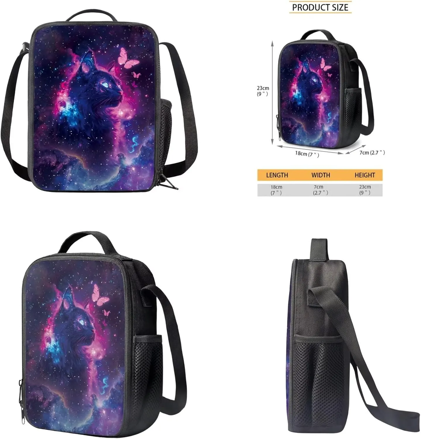 Black Cat Backpack for School Girls 6th Grade 4-in-1 Kids Bookbags with Lunch Box and Pencil Case Casual Daypack Backpacks for Girls Waterproof Shoulder Bag for Elementary School