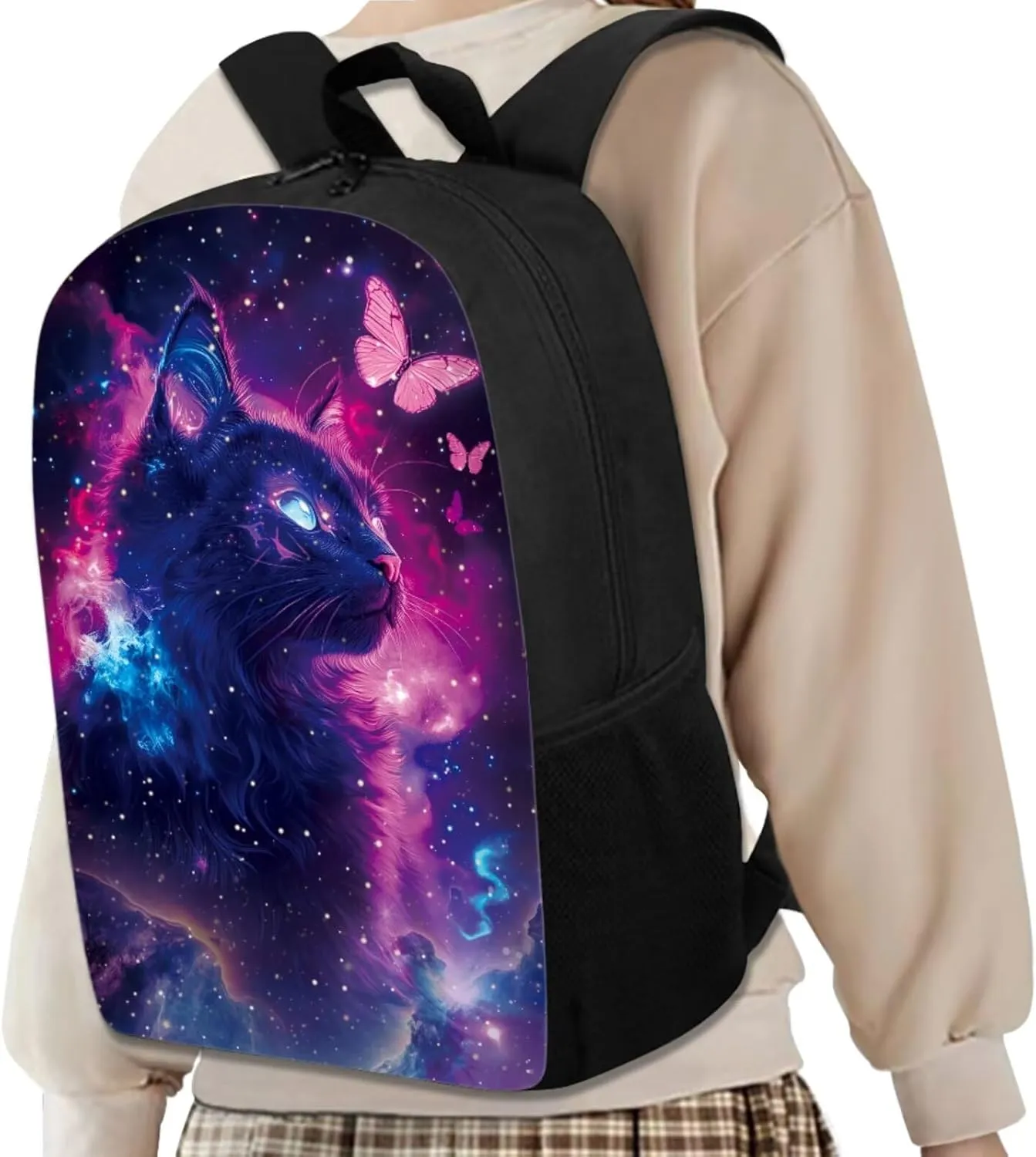 Black Cat Backpack for School Girls 6th Grade 4-in-1 Kids Bookbags with Lunch Box and Pencil Case Casual Daypack Backpacks for Girls Waterproof Shoulder Bag for Elementary School