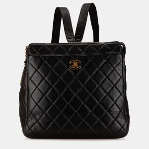 Black Lambskin Leather CC Quilted Backpack