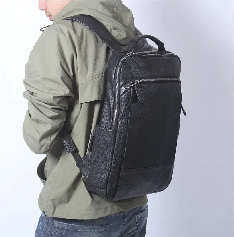 Black Leather Laptop Backpack | Serengeti