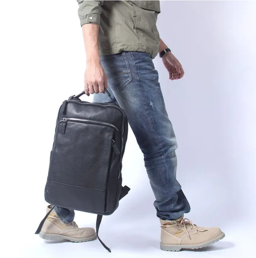 Black Leather Laptop Backpack | Serengeti